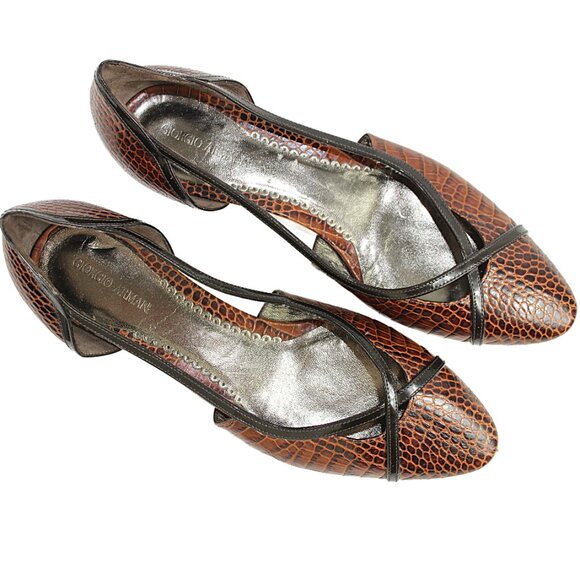 Giorgio Armani Brown Reptile Embossed Slip-On Ballet Flats, Size 36.5  (US 6.5) - Picture 7 of 9